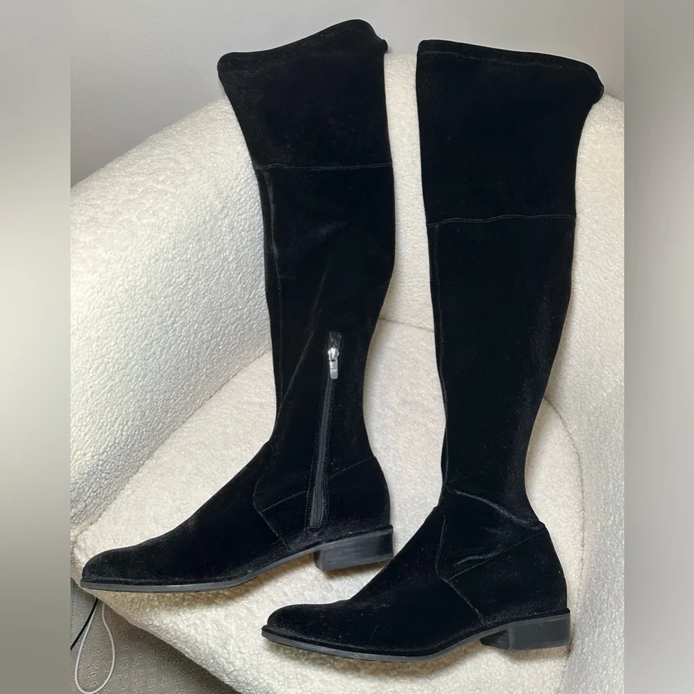 Marc Fisher Hulie boots black over the knee velvet type fall winter low heel 8.5